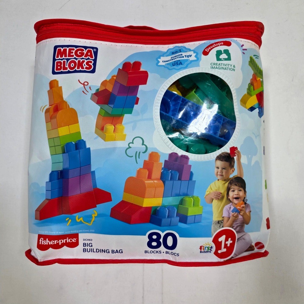 Mega Bloks Big Building Bag 80 Pcs Blue DCH63 Toddler Educational Toy Set